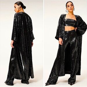 Good American Black Sequin Full Length Duster 
Coat Size 00/0 XS/S M/L NWT